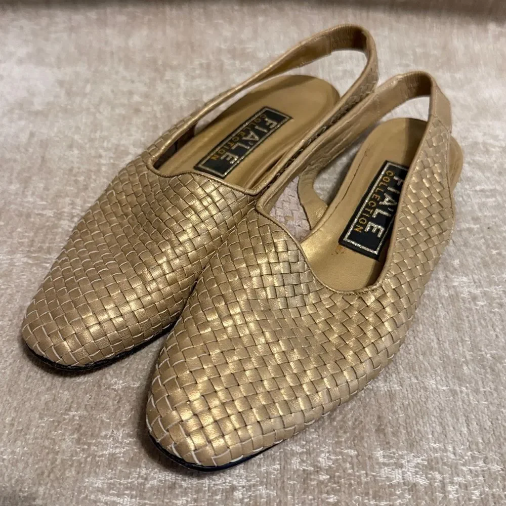 Fiale Collection gold woven leather slingback flats
